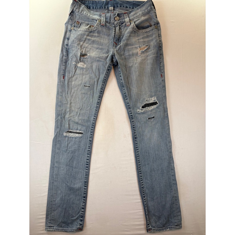 True Religion Section Slim Distressed Jeans Light Wash Size 30 Ripped Denim